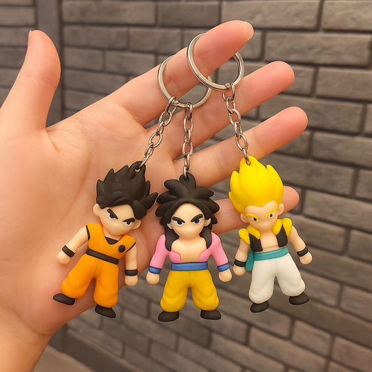 Anime Rubber Keychain Set | Pack of 4 | Dragon Ball Z Character Keyrings for Kids & Fans