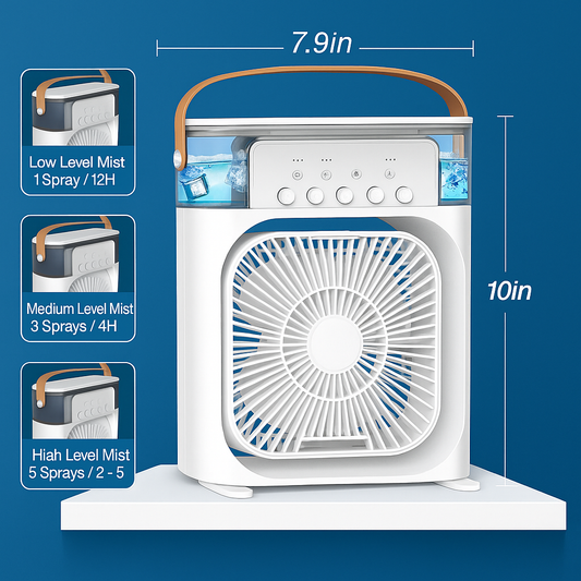 Portable Air Cooler Fan with Water Mist Spray – USB Rechargeable Mini AC for Home, Office & Travel