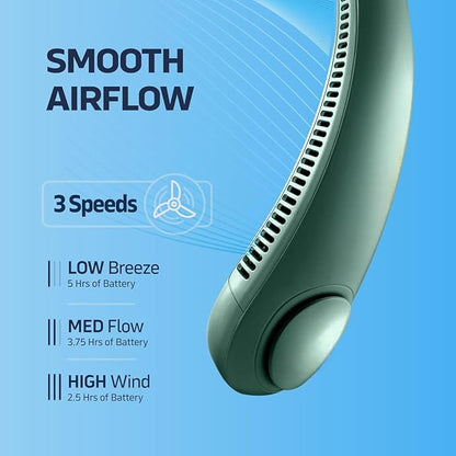 Rechargeable Personal Neck Fan – Hands-Free Wearable Cooler with 3-Speed Airflow | Ultra-Quiet & Portable for Travel, Office, Gym