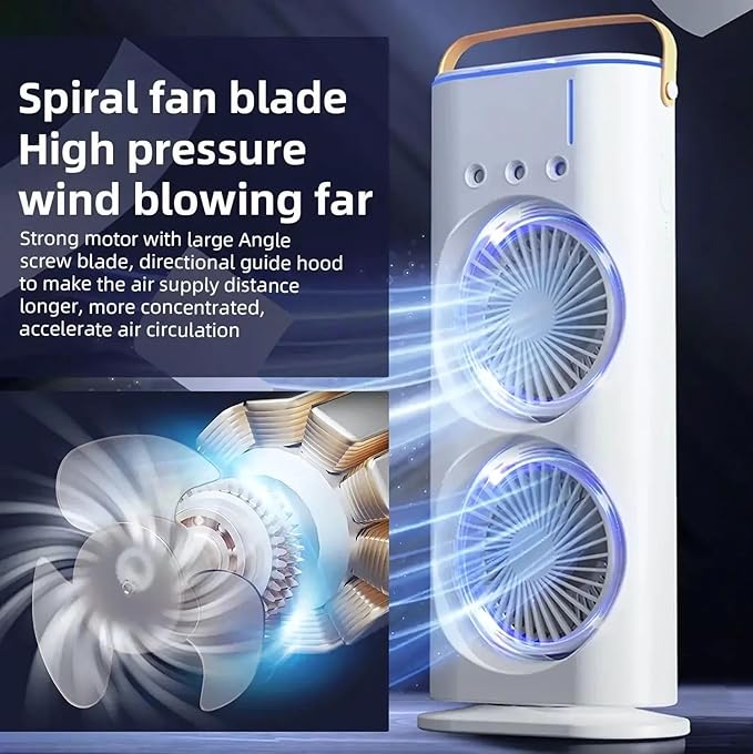 Dual Fan RGB Air Cooler – Portable Bladeless Mini AC with Aromatherapy & LED Mood Lights