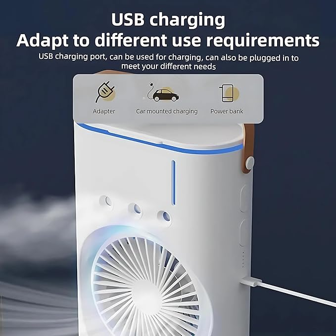 Dual Fan RGB Air Cooler – Portable Bladeless Mini AC with Aromatherapy & LED Mood Lights