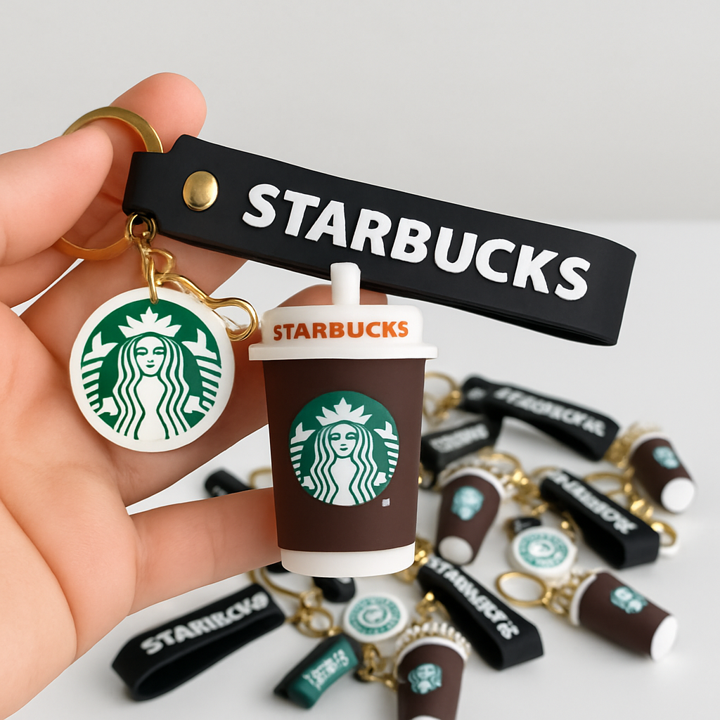 Premium Starbucks Style Coffee Cup Keychain | Cute Rubber Keyring with Logo Charm | Trendy Gift for Coffee Lovers