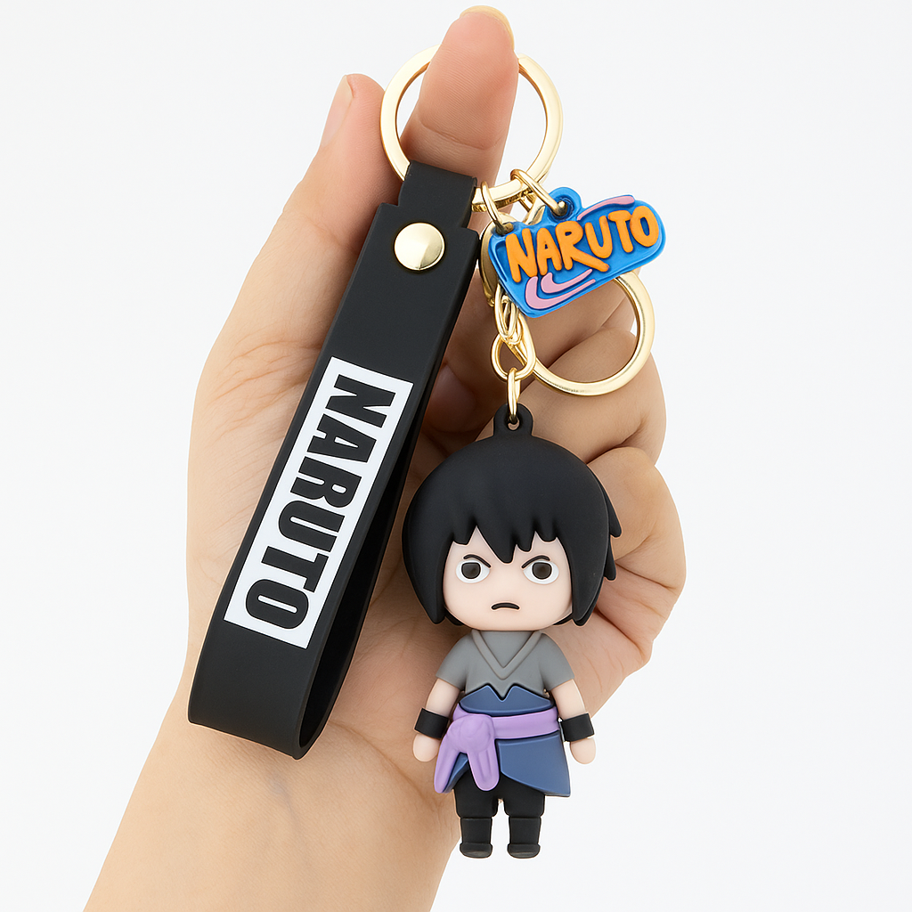 Naruto Anime Keychain | Sasuke Uchiha Cartoon Figure with Silicone Strap | Premium Quality (Set of 1)