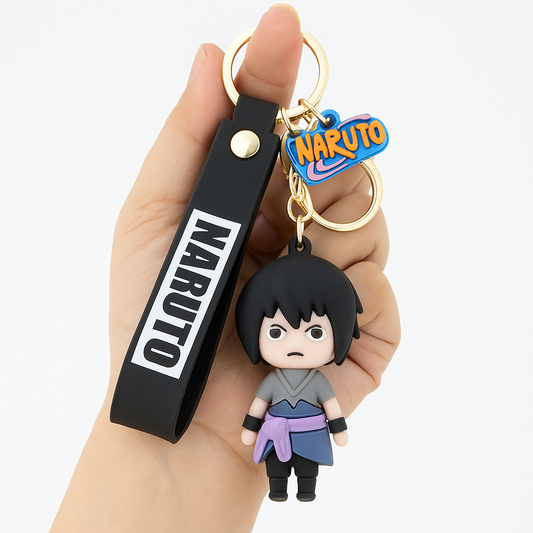 Naruto Anime Keychain | Sasuke Uchiha Cartoon Figure with Silicone Strap | Premium Quality (Set of 1)