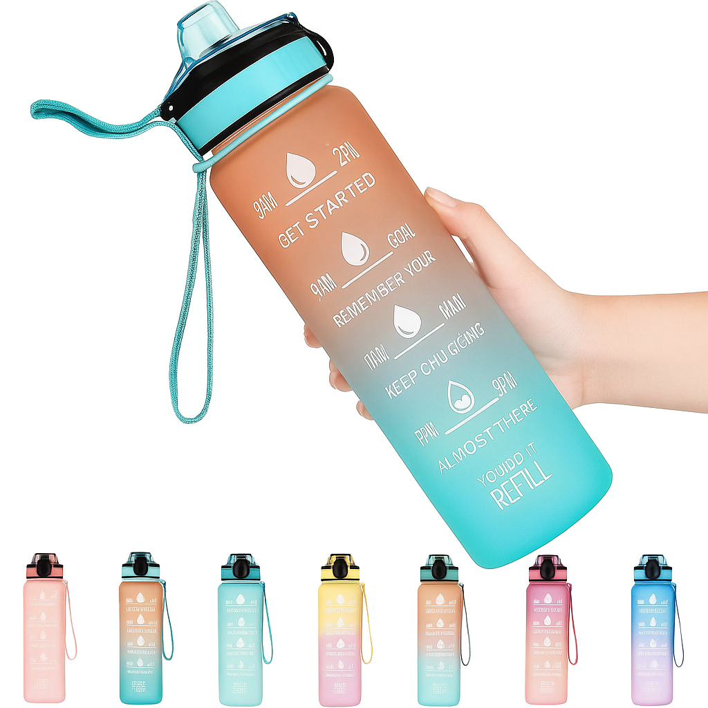 Motivational Water Bottle – 1 Litre BPA-Free with Time Marker (Leakproof & Stylish)
