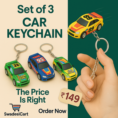 Set of 3 Mini Race Car Keychains – Colorful Pickup Truck Design for Kids & Adults