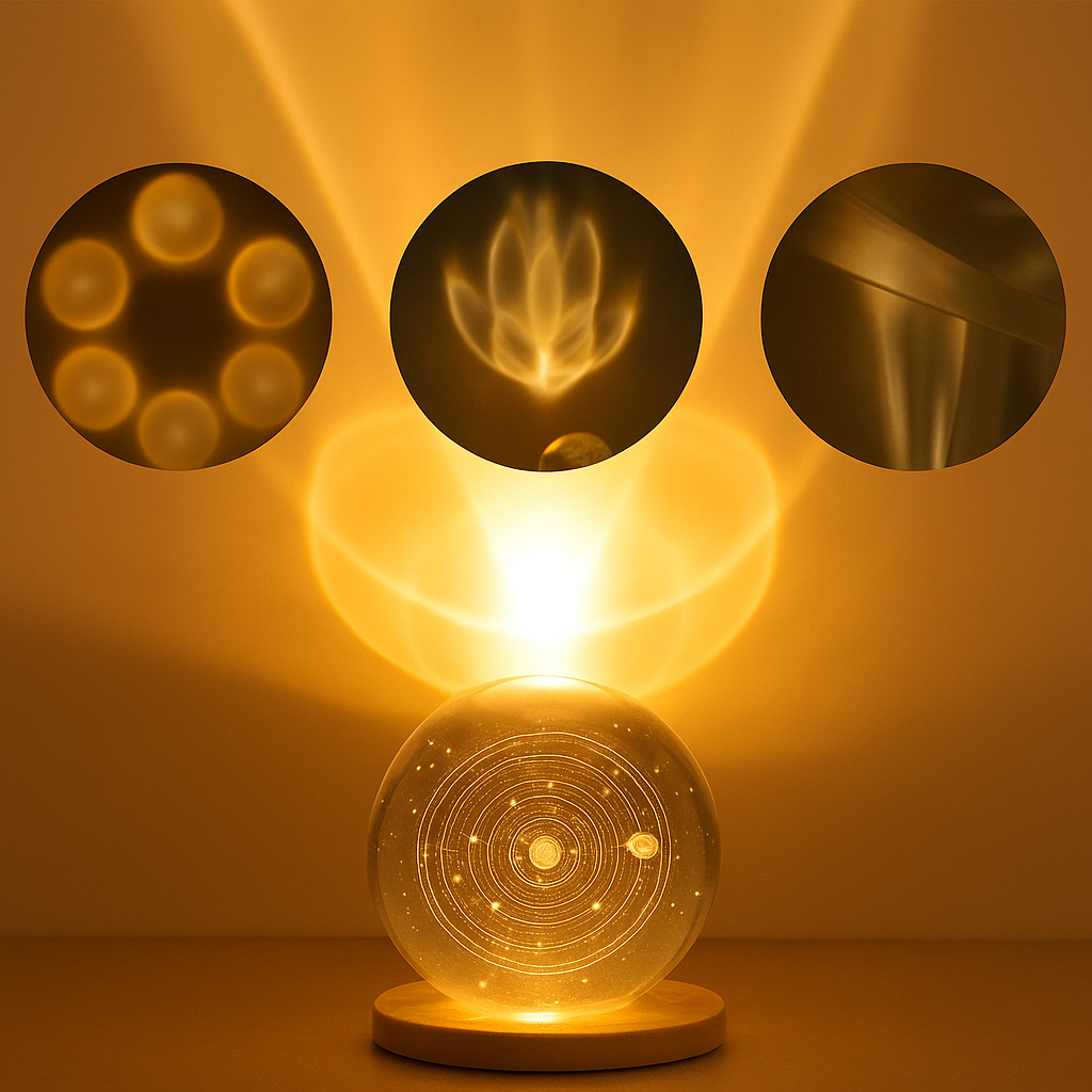 Orbito: 3D Crystal Ball Night Lamp with Engraved Solar System, USB-Powered LED Light with Wooden Base for Home Décor (60mm)