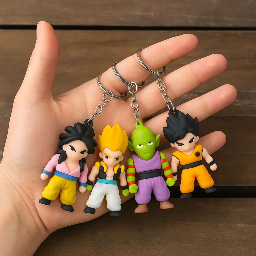 Anime Rubber Keychain Set | Pack of 4 | Dragon Ball Z Character Keyrings for Kids & Fans