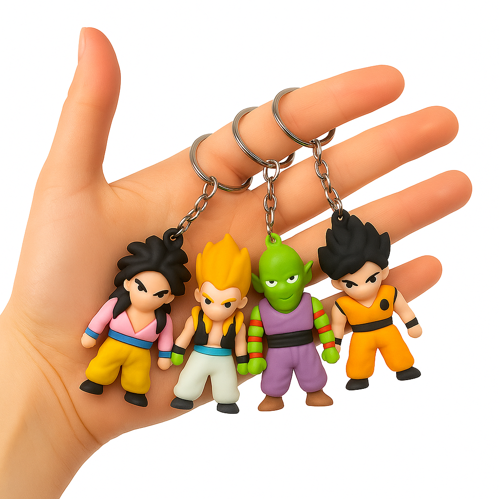 Anime Rubber Keychain Set | Pack of 4 | Dragon Ball Z Character Keyrings for Kids & Fans