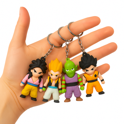 Anime Rubber Keychain Set | Pack of 4 | Dragon Ball Z Character Keyrings for Kids & Fans