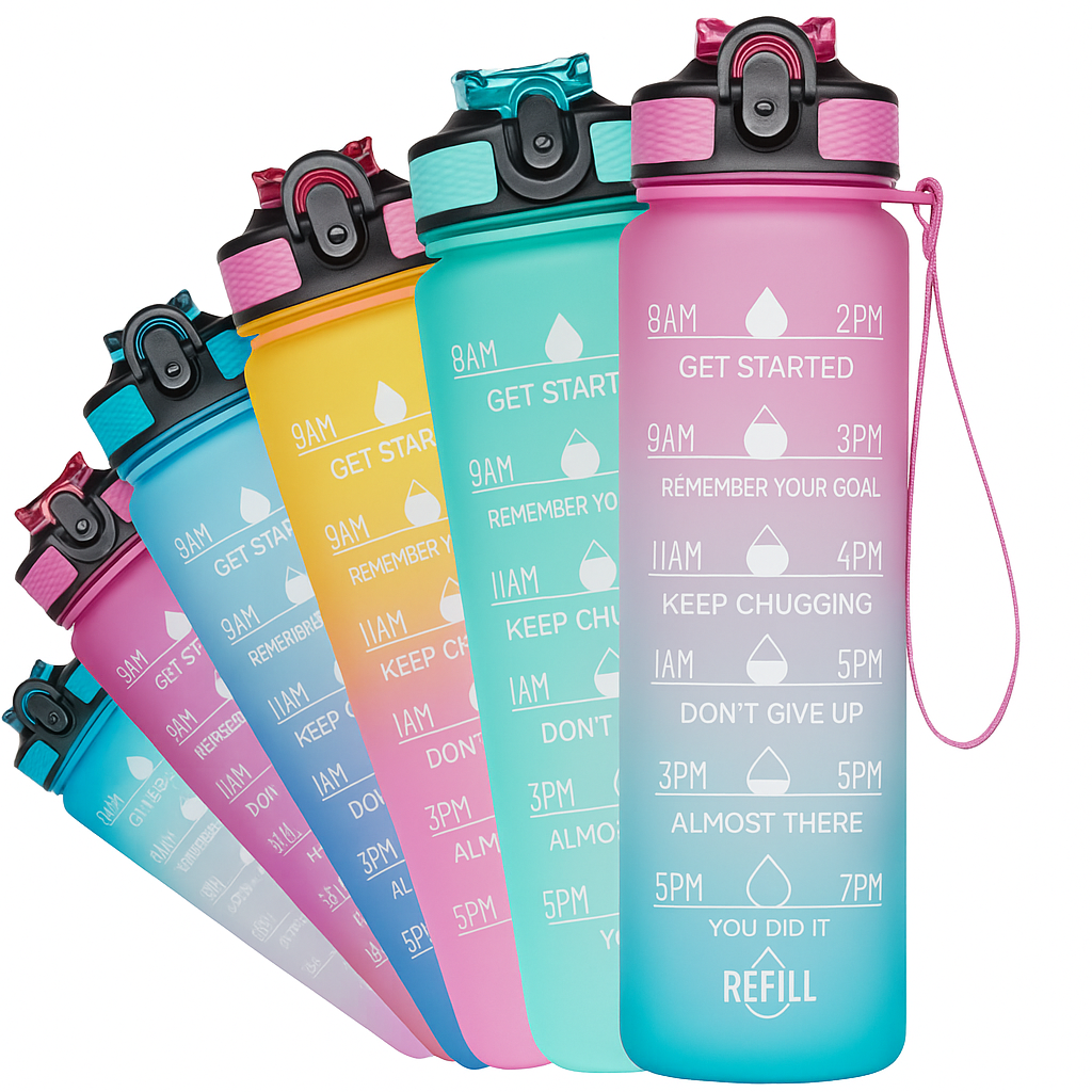 Motivational Water Bottle – 1 Litre BPA-Free with Time Marker (Leakproof & Stylish)