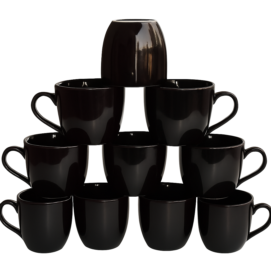 BBT Ceramic Black Tea/Coffee Cup Black (Set of 9) Set of 9 Unbreakable Plastic Tea/Coffee Cups – Stylish & Reusable (Black)
