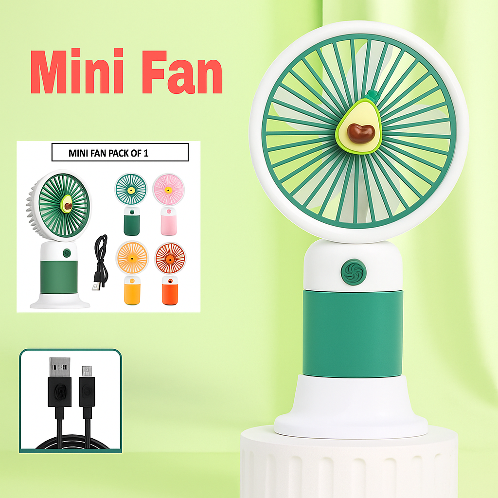 Rechargeable Mini USB Fan with Cute Avocado Design – Handheld Summer Cooler for Kids & Travel