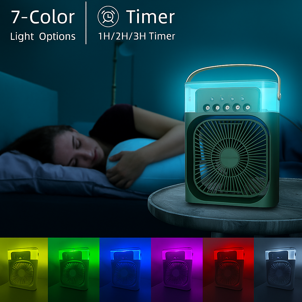 Portable Air Cooler Fan with Water Mist Spray – USB Rechargeable Mini AC for Home, Office & Travel